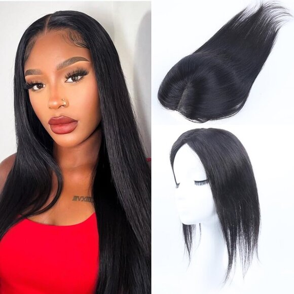 Hair Toppers Real Human Clip In Thick 12 Inch No Bangs Natural Black